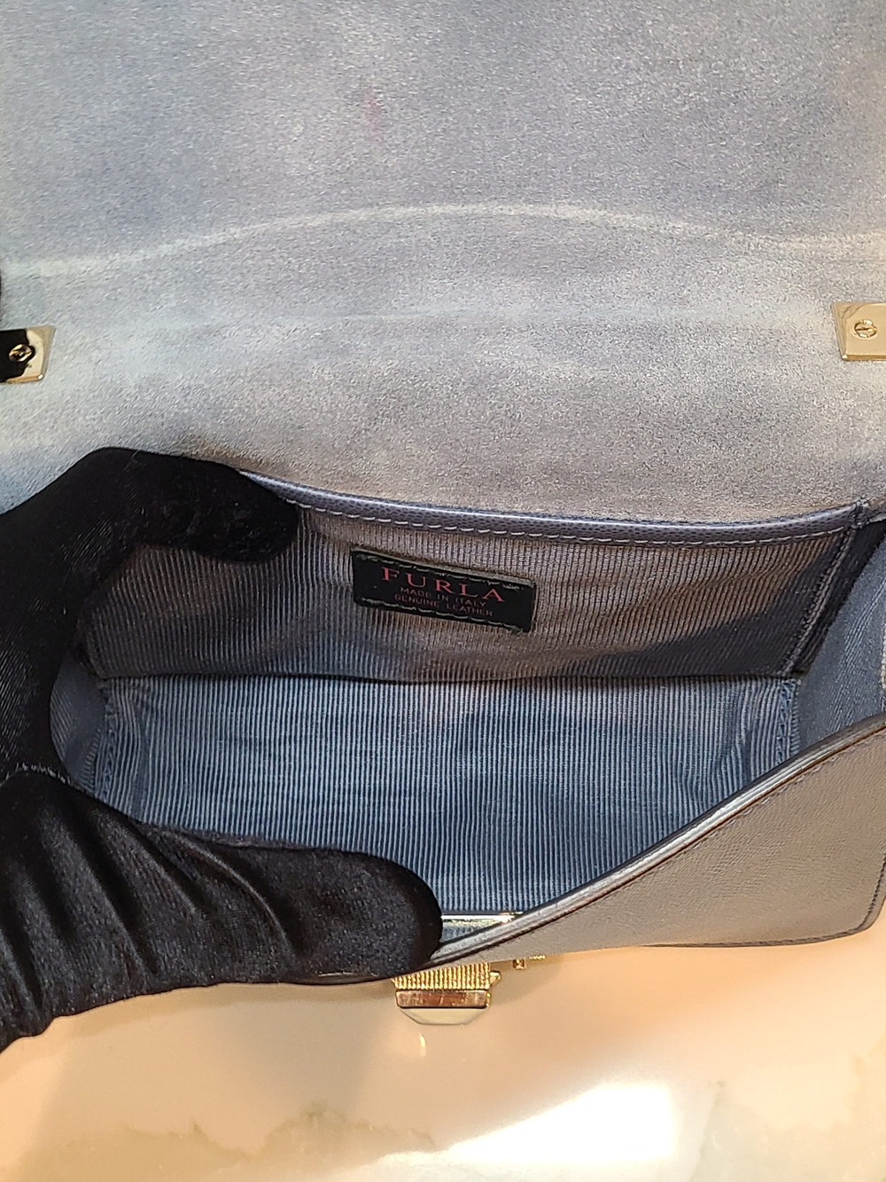 Furla Blue Leather Chain Crossbody Bag with Gold Hardware and COA - Picture 13 of 16